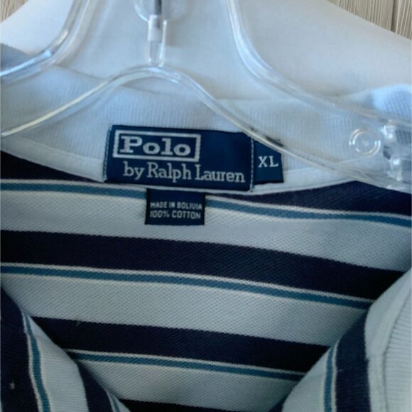 RALPH LAUREN MENS BLUE STRIPPED POCKETED SS COLLARED TOP SHIRT POLO EUC XL - Picture 2 of 5